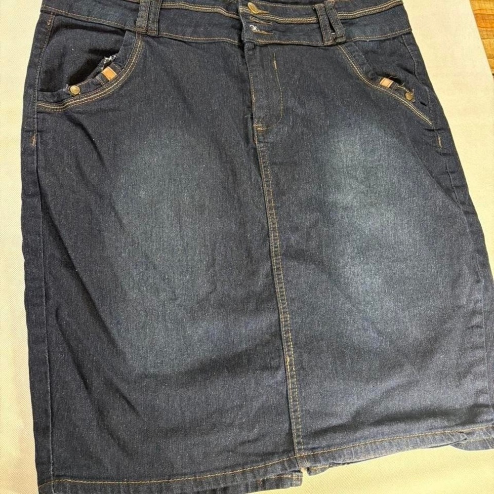 No Fuze Jeans Women Dark Wa Denim Pencil Skirt Size 14 Faded Stretch Knee Length
